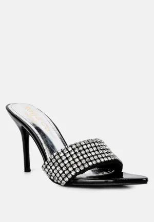 ADINA Diamante Embellished Slip On Sandals in Black