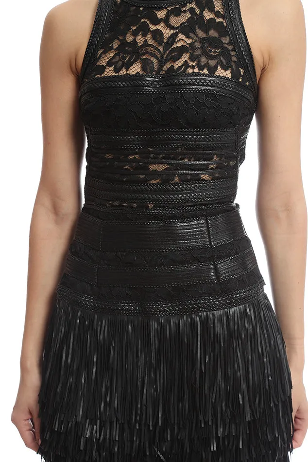 AMEN Leather Fringe Dress