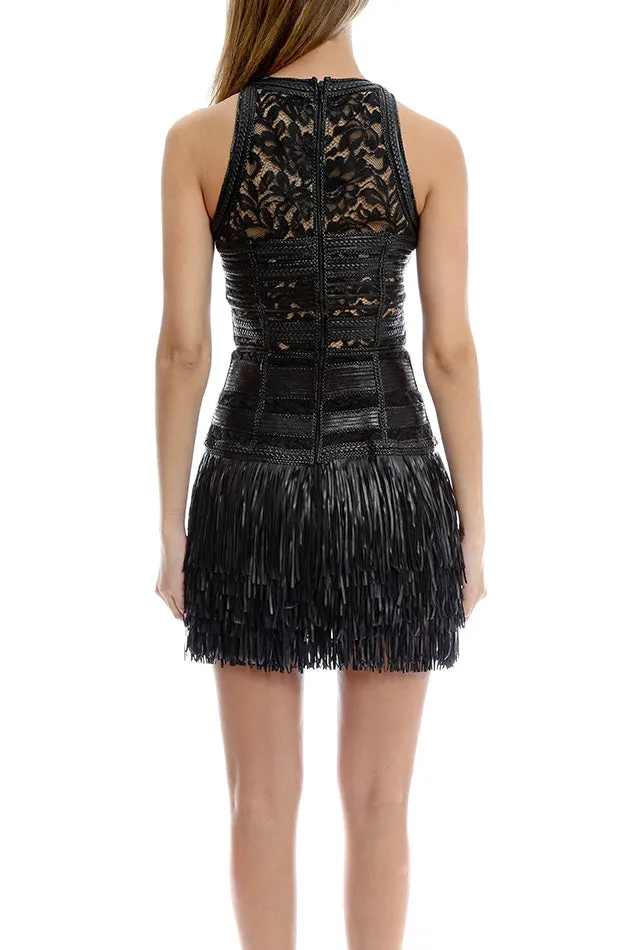 AMEN Leather Fringe Dress