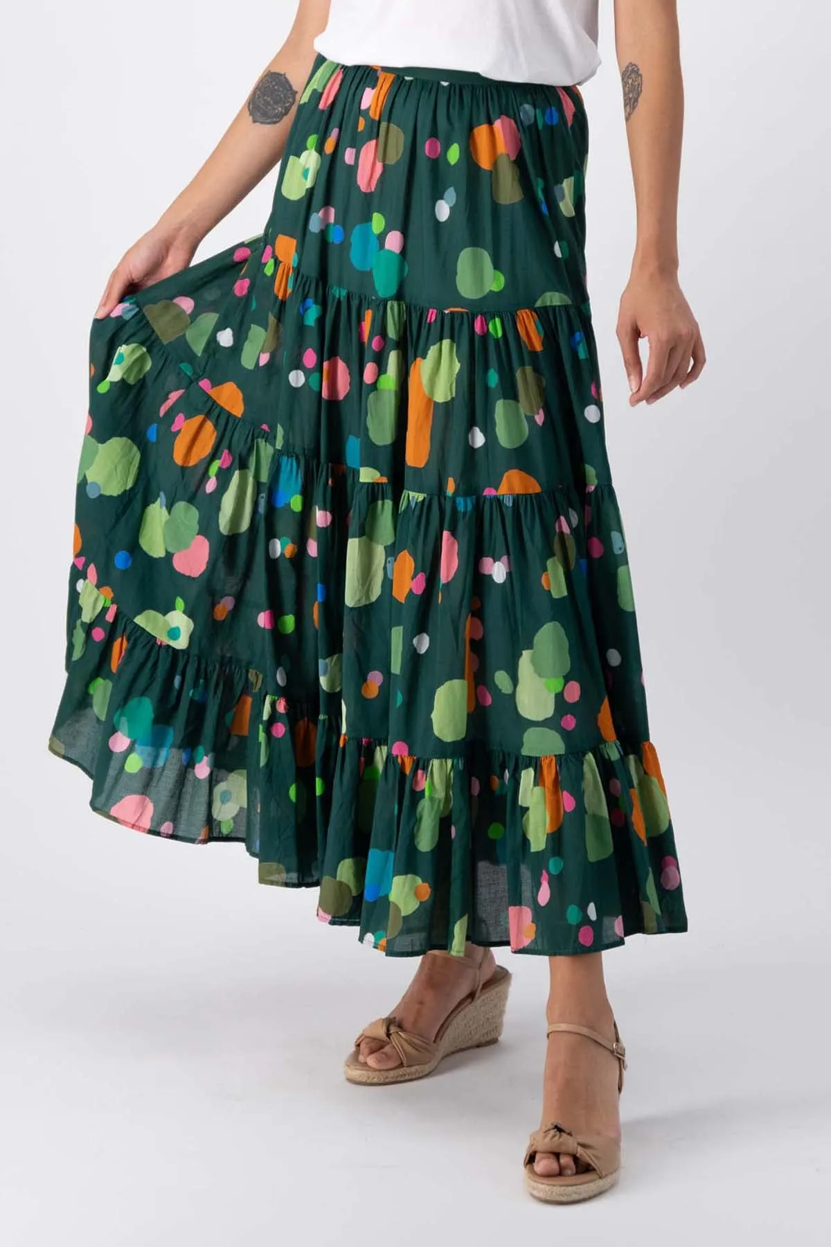 Astra LAX Tiered Skirt Green in Cotton Voile