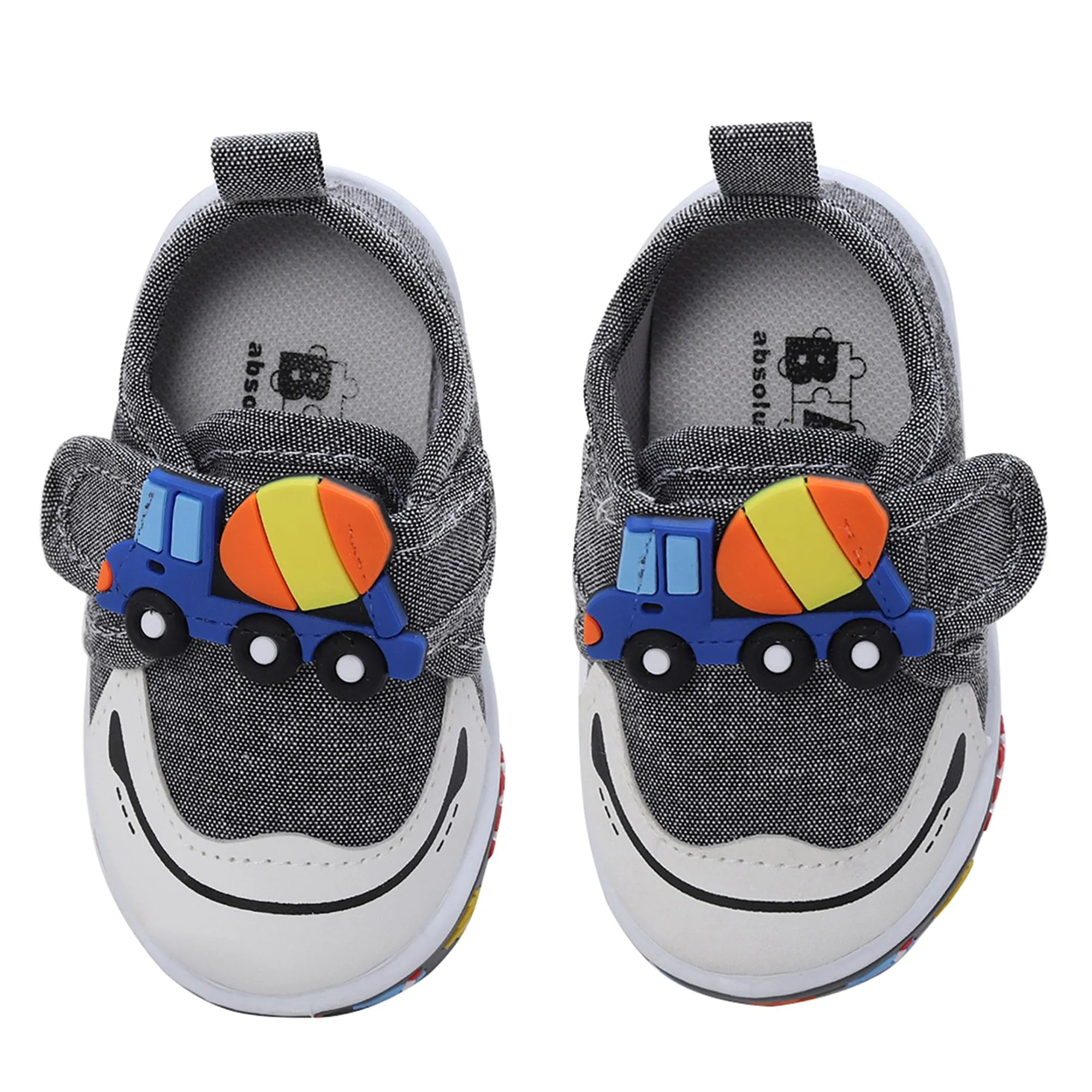 Baby Moo Mixer Truck Velcro Strap Anti-Skid Chu Chu Sound Sneakers - Grey