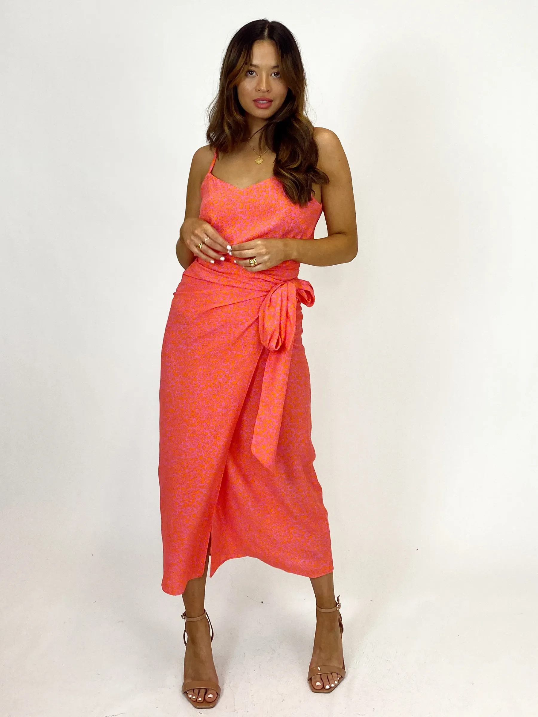 Beau Wrap Midi Skirt / Pink Animal Print