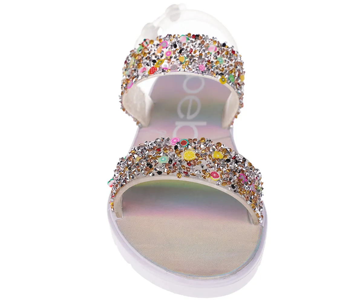 bebe Girl's Colorful & Trendy Flat Sandals with Rhinestones Hardware- Flat Sandals for Little Kid/Big Kid