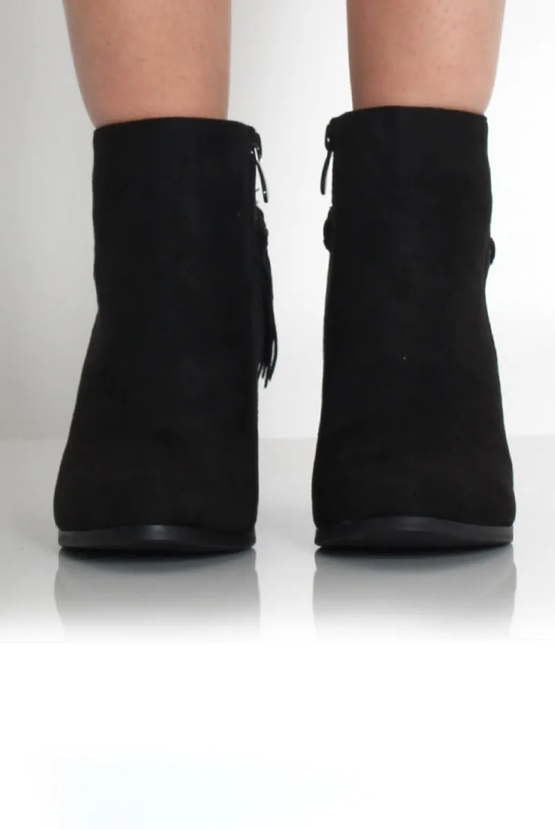 Brandy Black Suede Tassel Ankle Boots