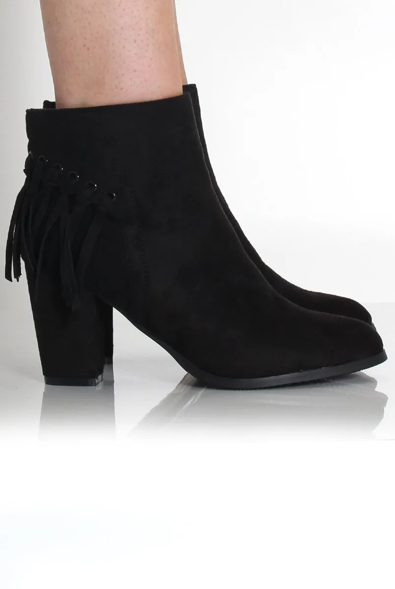 Brandy Black Suede Tassel Ankle Boots