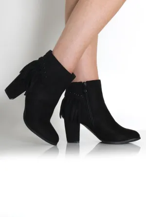 Brandy Black Suede Tassel Ankle Boots