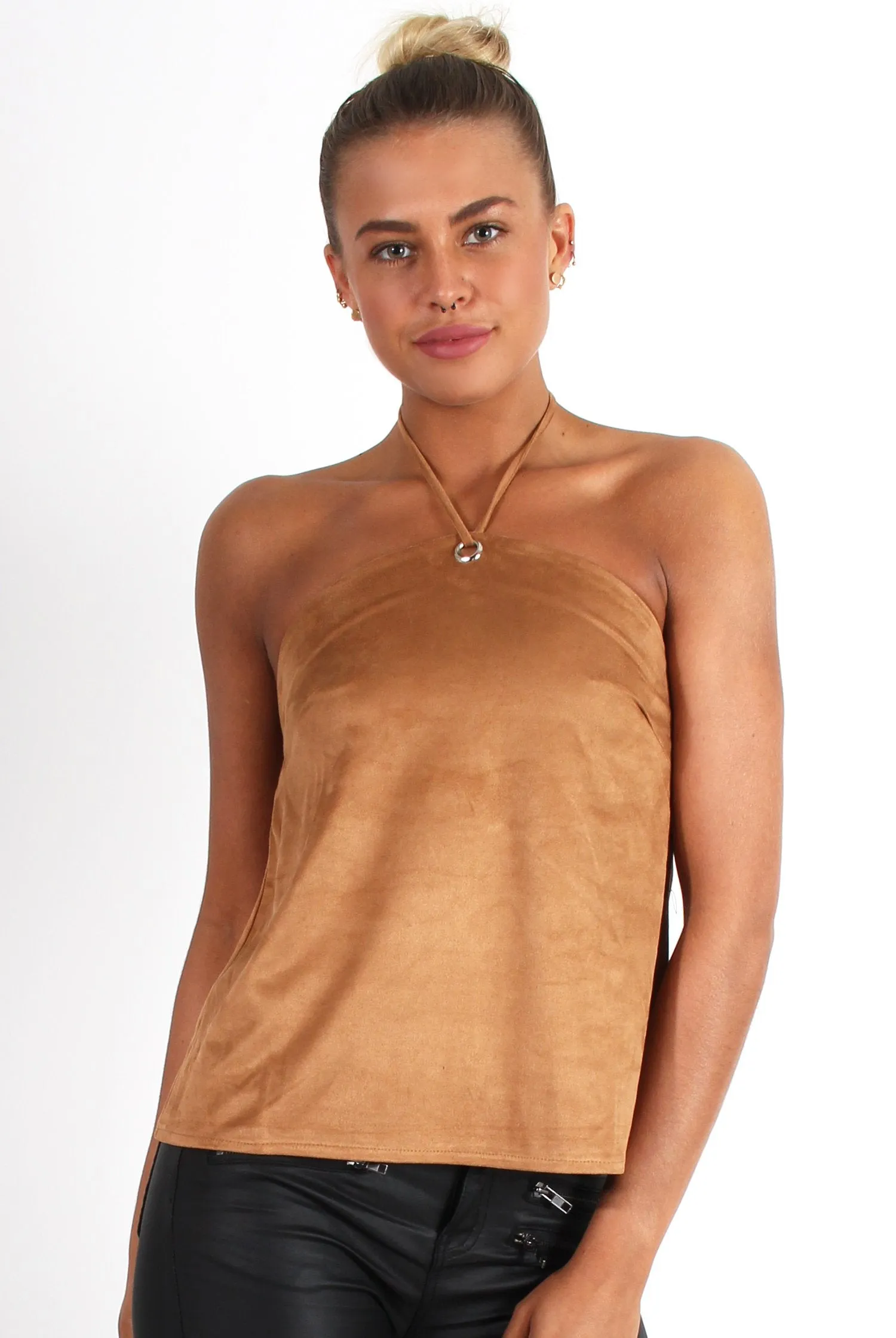 Cece Tan Suede Halter Neck Top