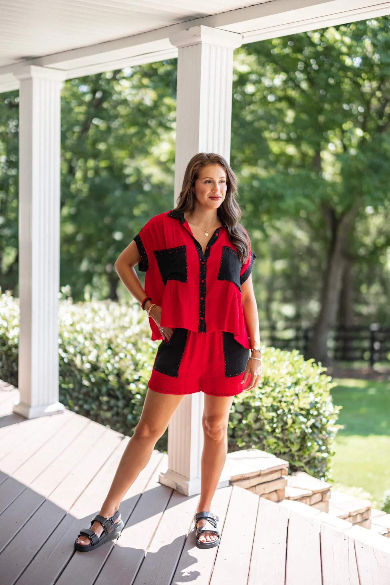 Colorblock Glam Red Rhinestone Top