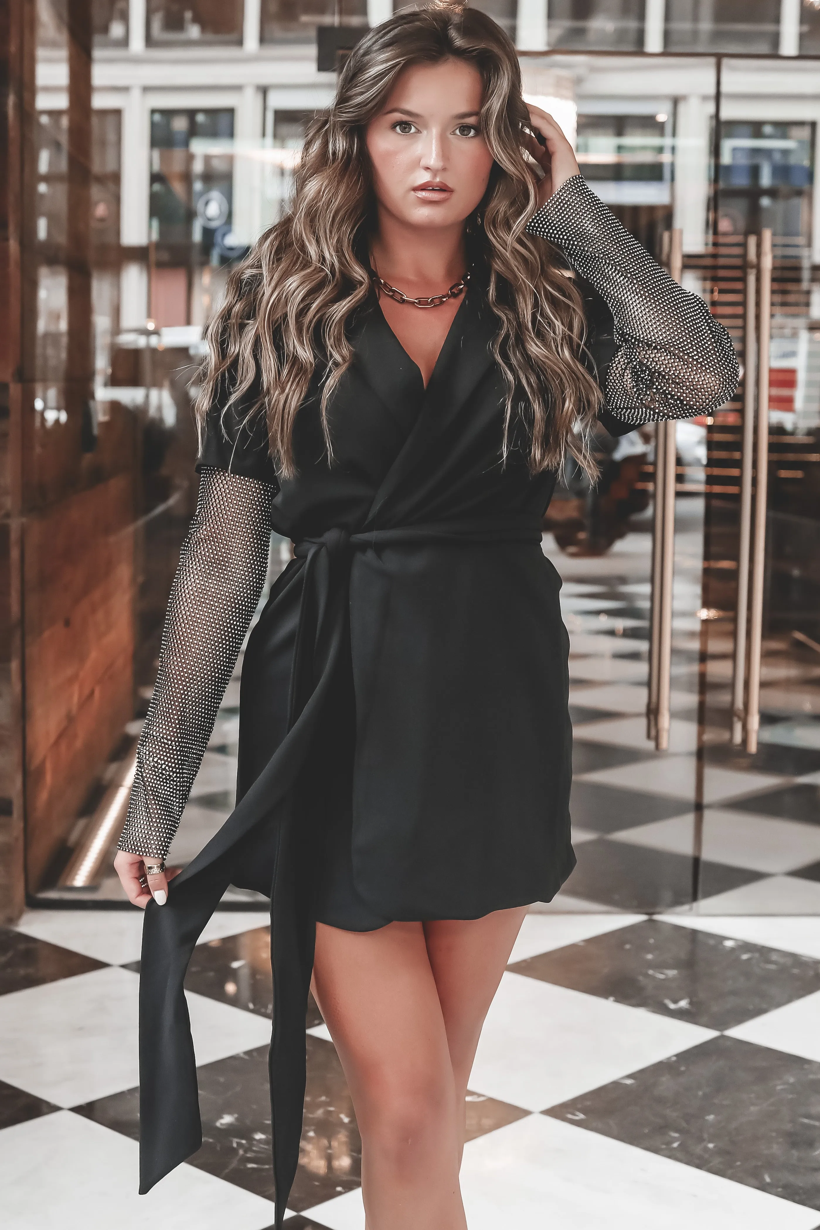 DEAL Sassy And Sophisticated Rhinestone Sleeve Blazer Dress