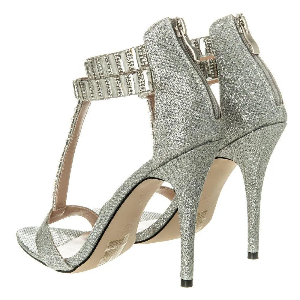 Forget Me Not High Heel Jewel And Diamante T-Bar Sandal