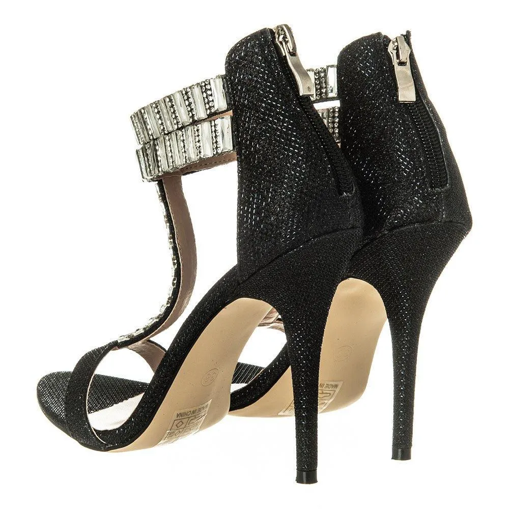 Forget Me Not High Heel Jewel And Diamante T-Bar Sandal