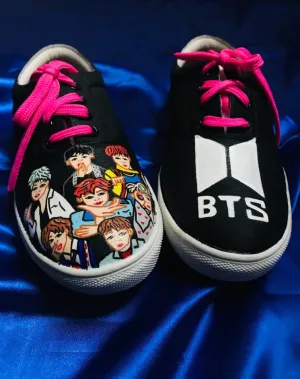 Funky N Trendy hand painted water resistant BTS theme black casual shoes