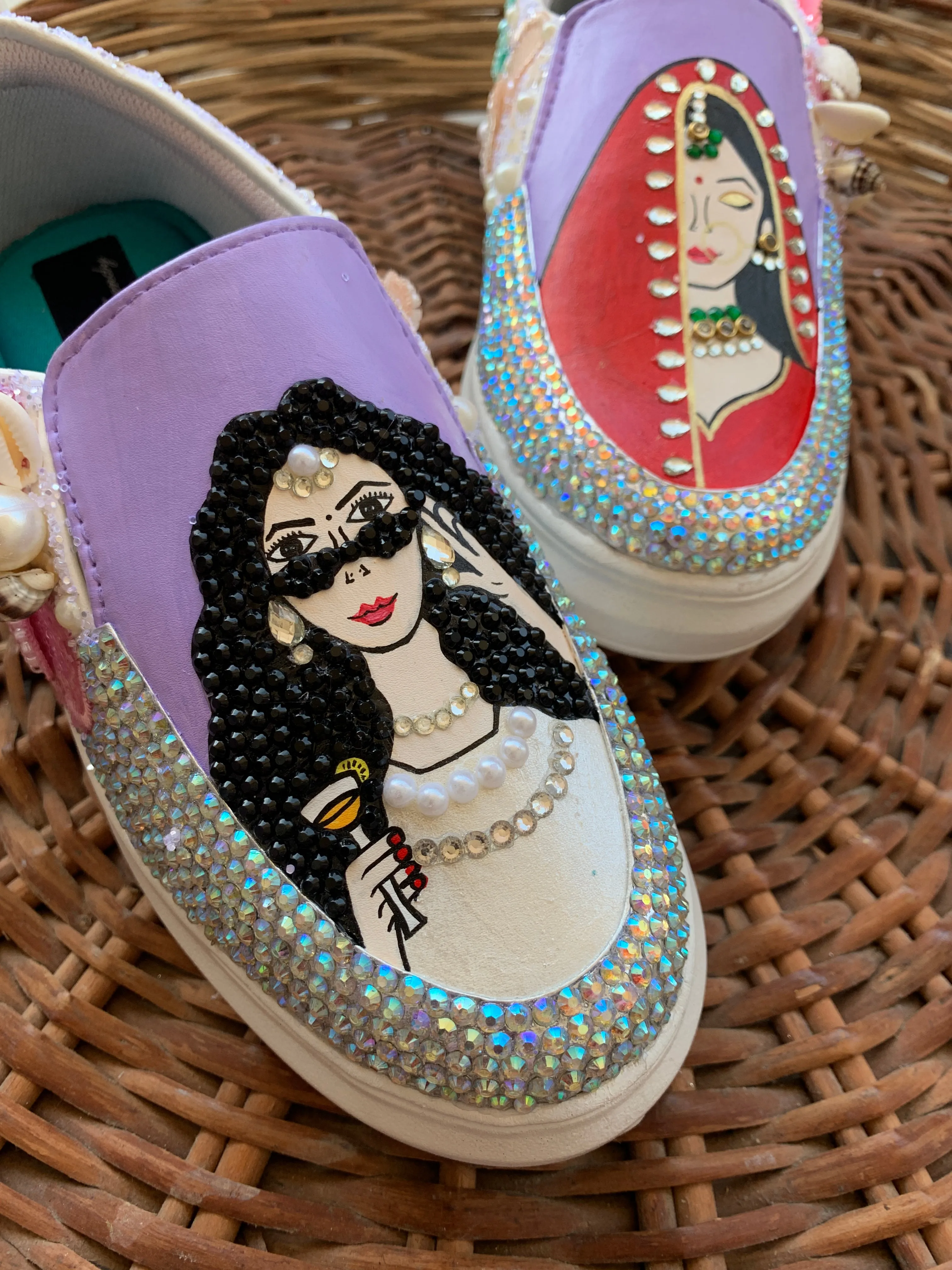 Funky N Trendy hand painted with water resistant colors, rhinestone work bridal sneakers/ bridesmaid sneaker / colorful sneakers/ floral sneakers / slip on shoes