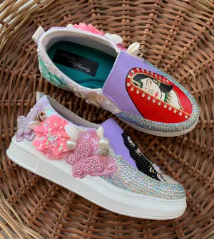 Funky N Trendy hand painted with water resistant colors, rhinestone work bridal sneakers/ bridesmaid sneaker / colorful sneakers/ floral sneakers / slip on shoes