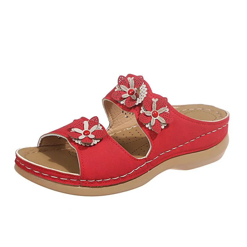 Handmade vintage flowers comfortable flat bottom sandals