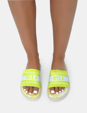 Jet Set Lime Embroidered Ibiza Print Slider Sandals