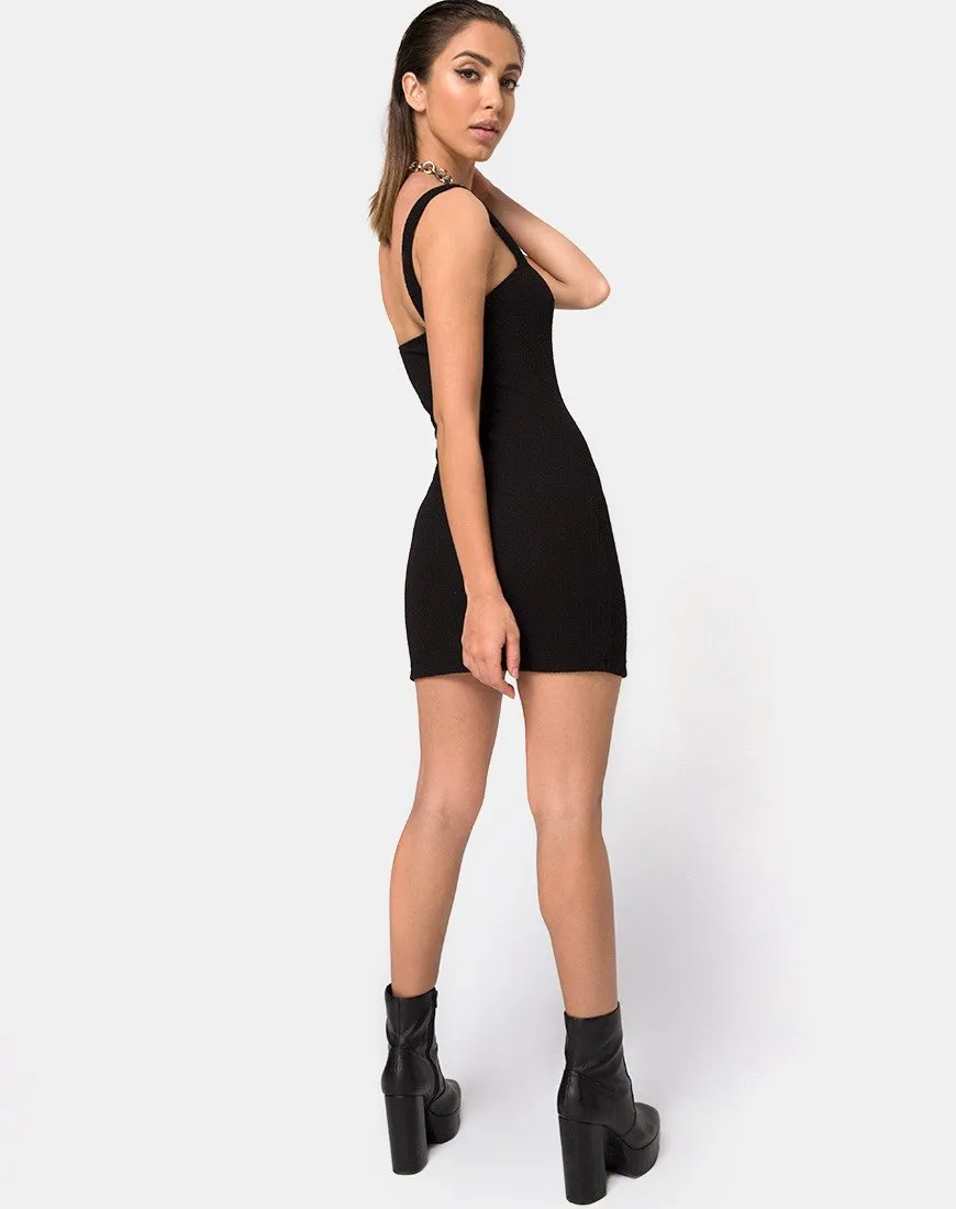 Pendan Bodycon Dress in Rib Black