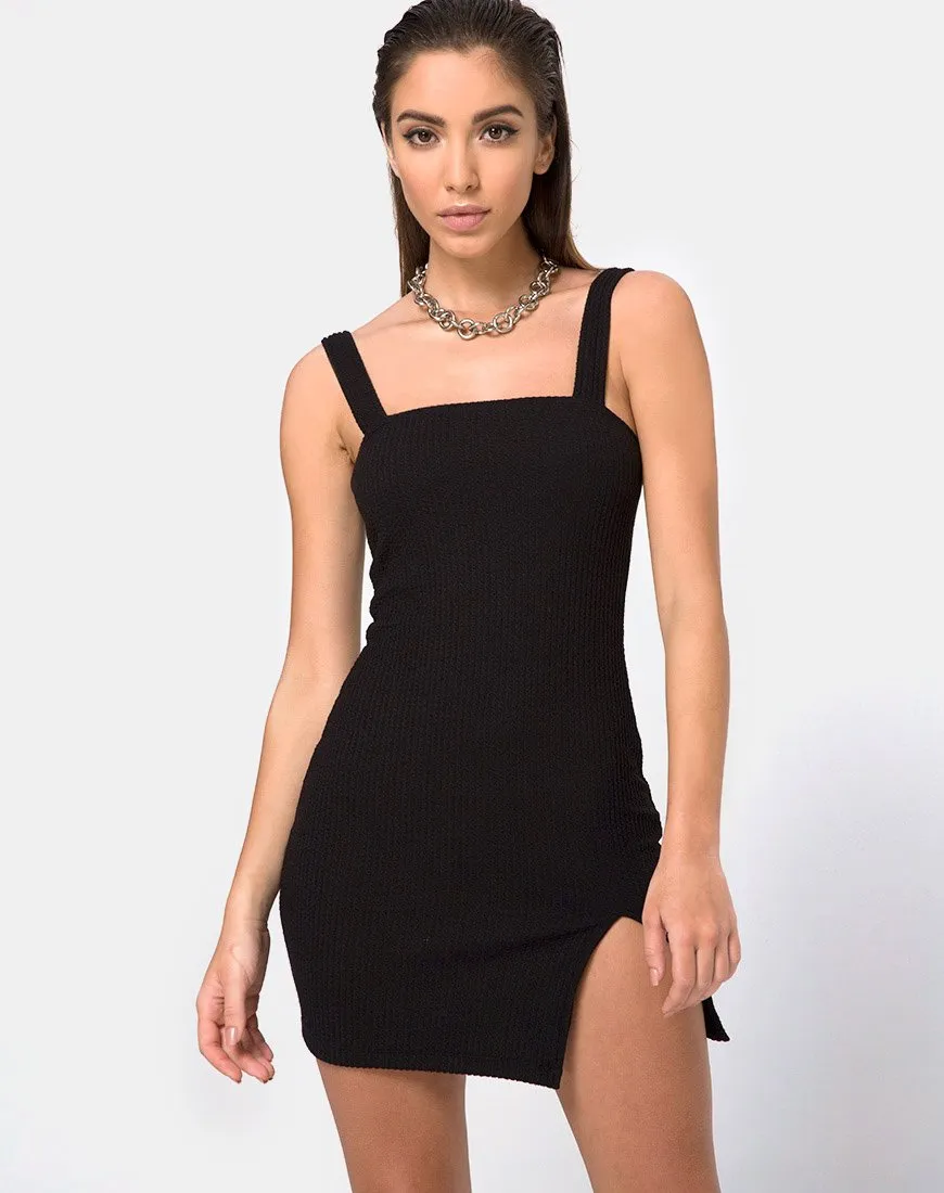 Pendan Bodycon Dress in Rib Black