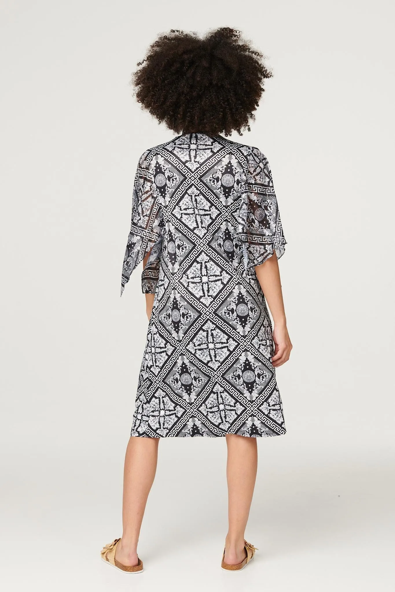 Printed Flare Sleeve Midi Dress