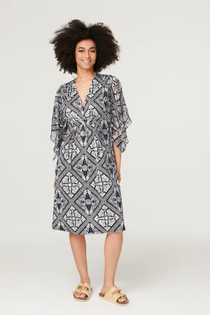 Printed Flare Sleeve Midi Dress