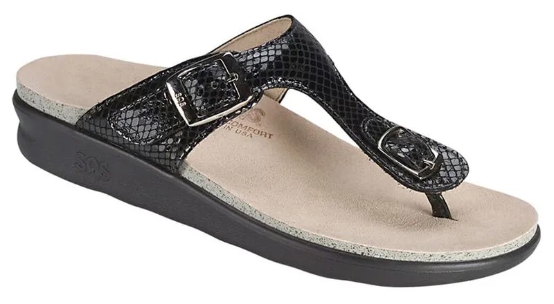 SAS Women's Sanibel T-Strap Slide Sandal BLACK SNAKE