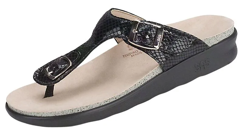 SAS Women's Sanibel T-Strap Slide Sandal BLACK SNAKE