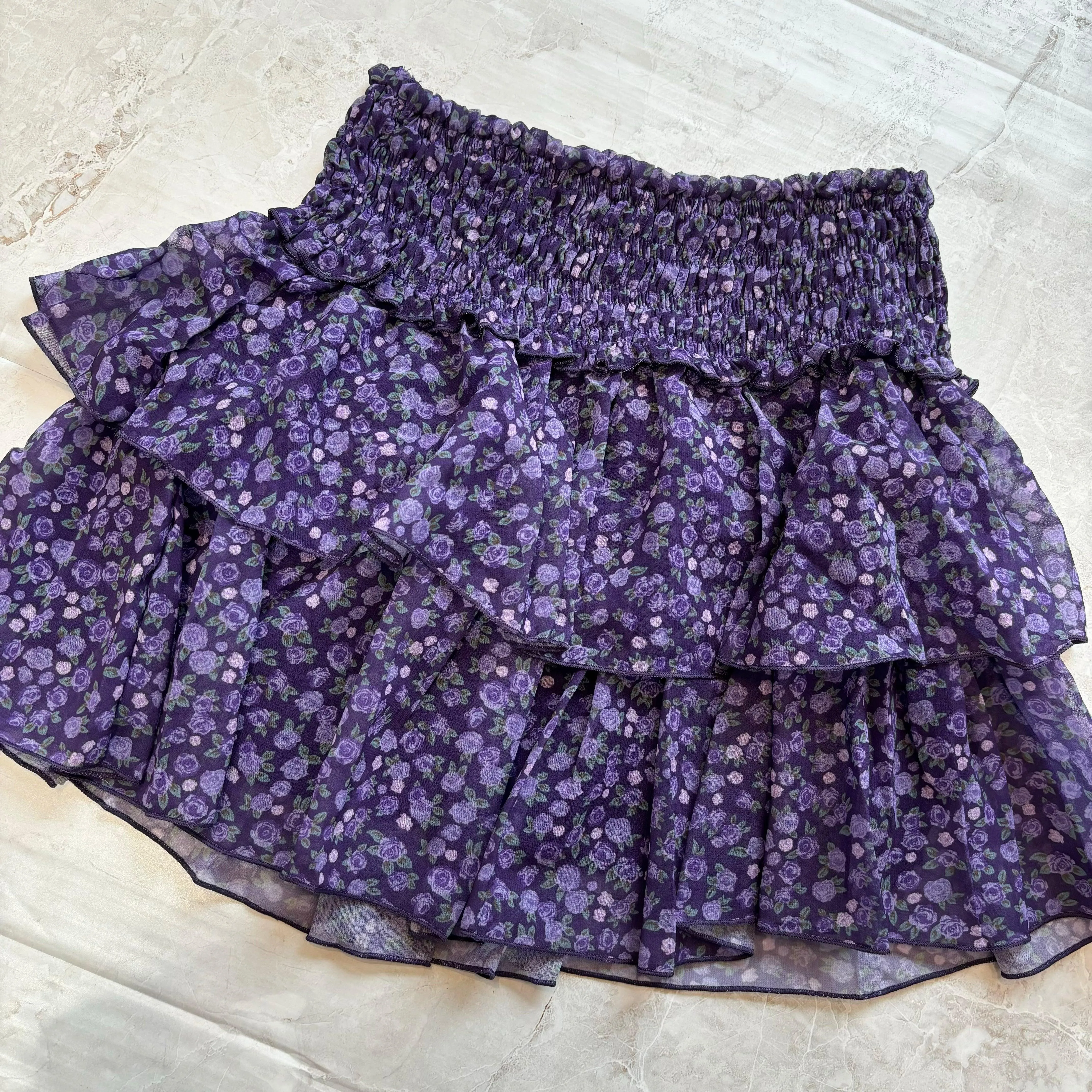 Tween Bottoms | Purple Flower Ruffle Chiffon Skirt | Flowers by Zoe