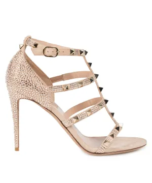 Valentino Metallic Pink Rockstud Sandals with Crystals