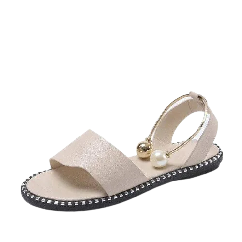 Women Beaded Pearl Open Toe Flat Sandals