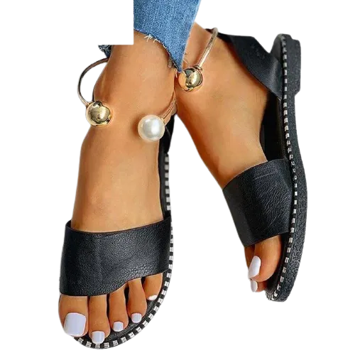 Women Beaded Pearl Open Toe Flat Sandals