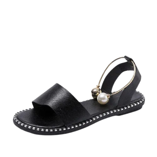 Women Beaded Pearl Open Toe Flat Sandals